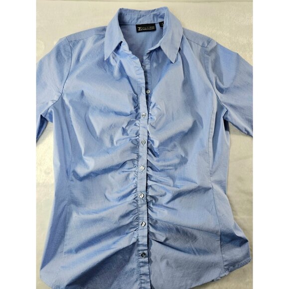 7th Avenue New York & Company Shirt Button Down 3/4 Sleeve Top-Blue-SZ M - Picture 2 of 8